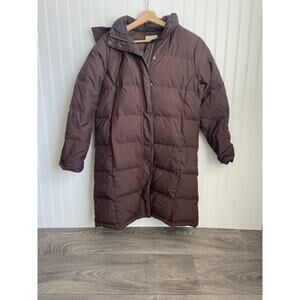 LL Bean Goose Down Jacket Hooded Puffer Coat Women’s Size M Full Zip Brown Long